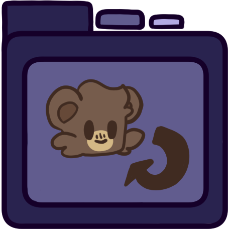 a purple file folder with a bear on it, an arrow curves to point from them to them.